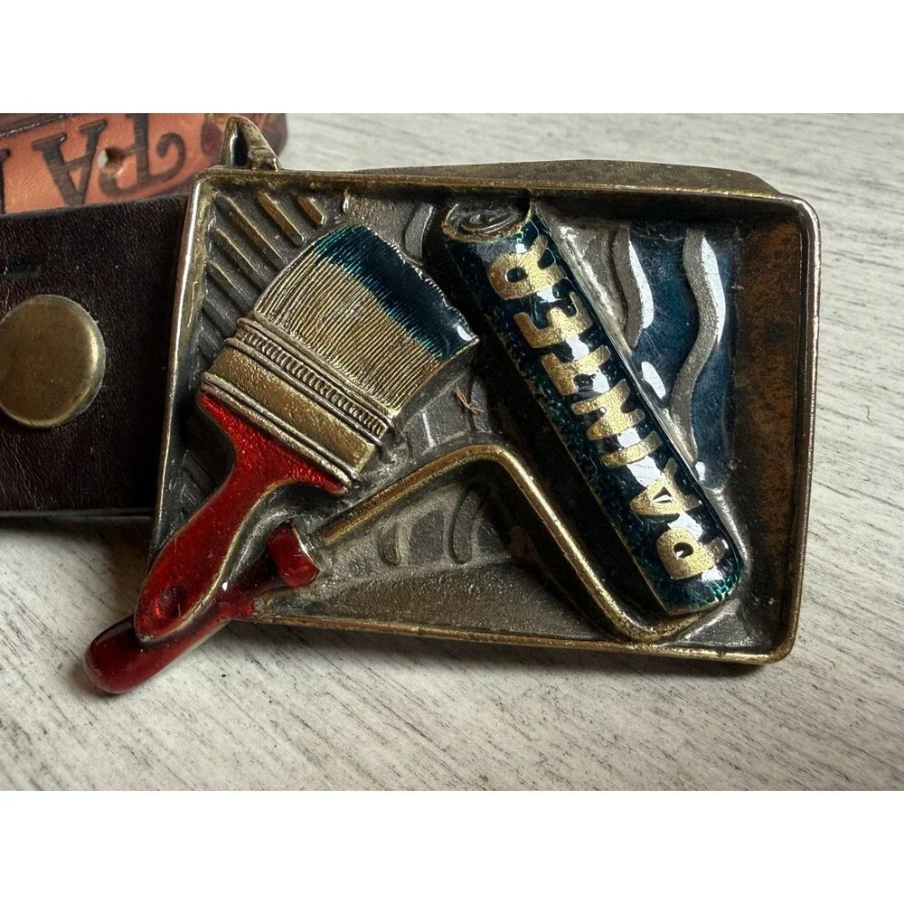 Vintage 1982 Great American Buckle Painter Paint Brush Roller Belt Buckle 38.5”